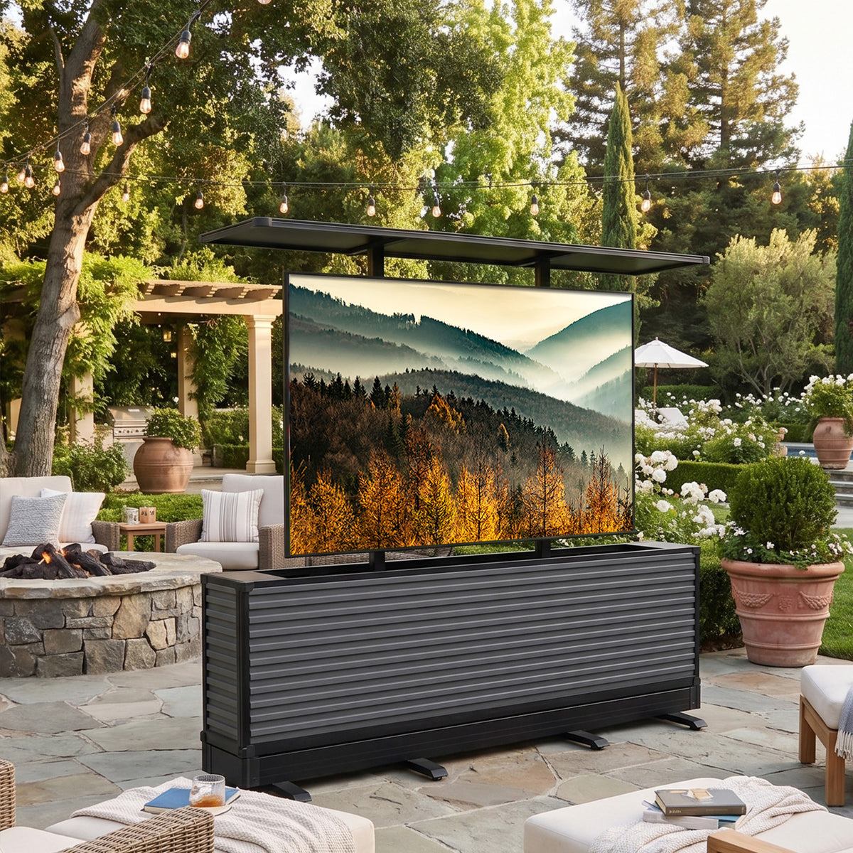 85" Dual-Motion Outdoor TV Lift Cabinet | Split-Design Motorized Patio TV Cabinet