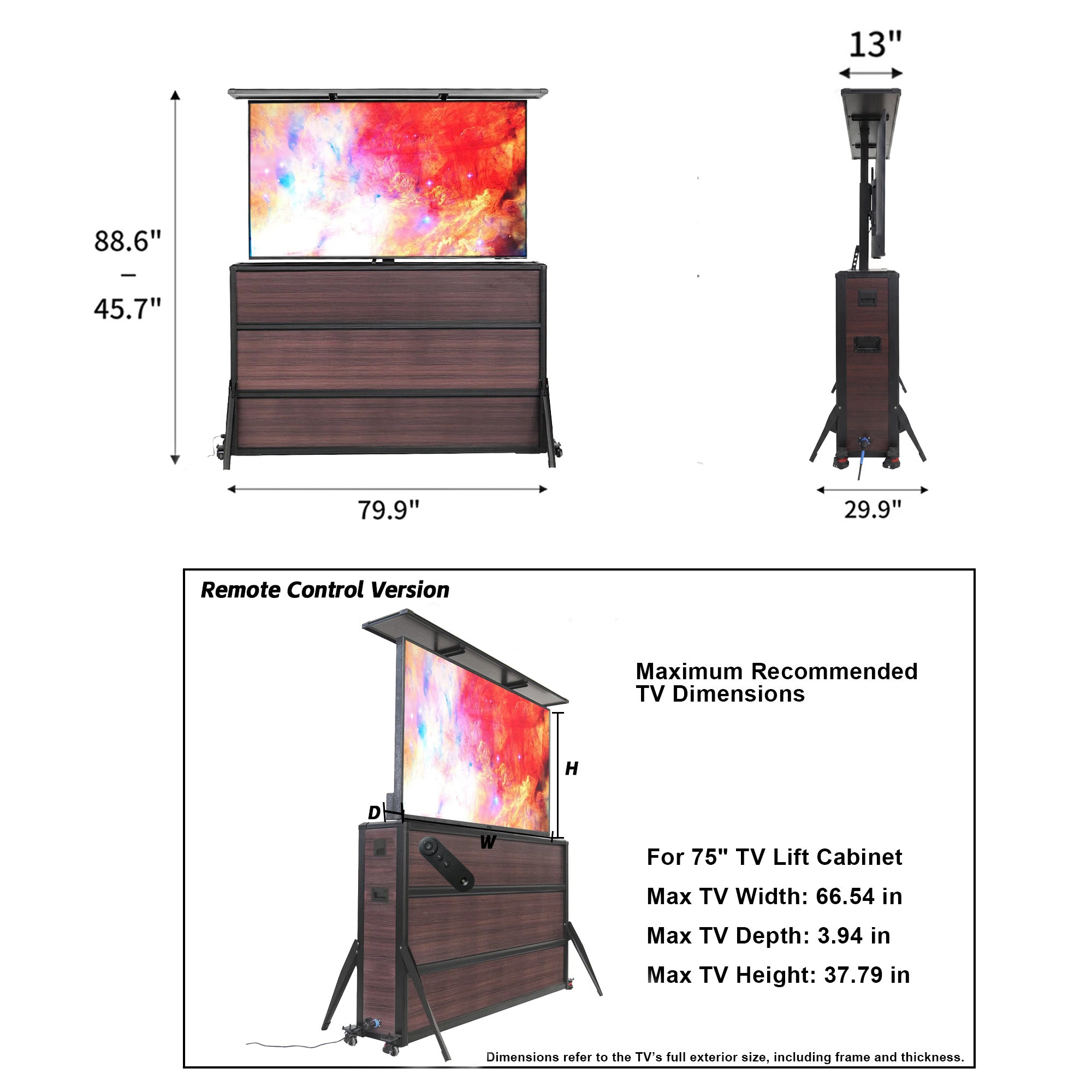 Meuble TV étanche avec système de levage pour téléviseurs de 75 pouces, pour une utilisation intérieure et extérieure. 