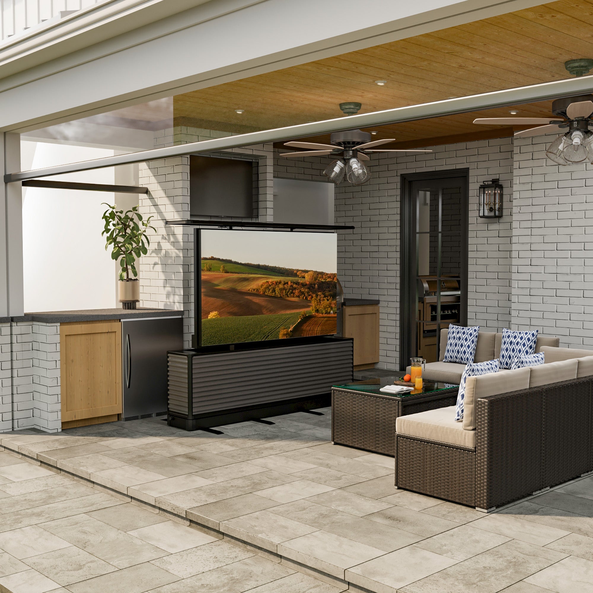 115" Split-Design Outdoor TV Lift Cabinet – Motorized Weatherproof Patio TV Cabinet (Pre-Order)